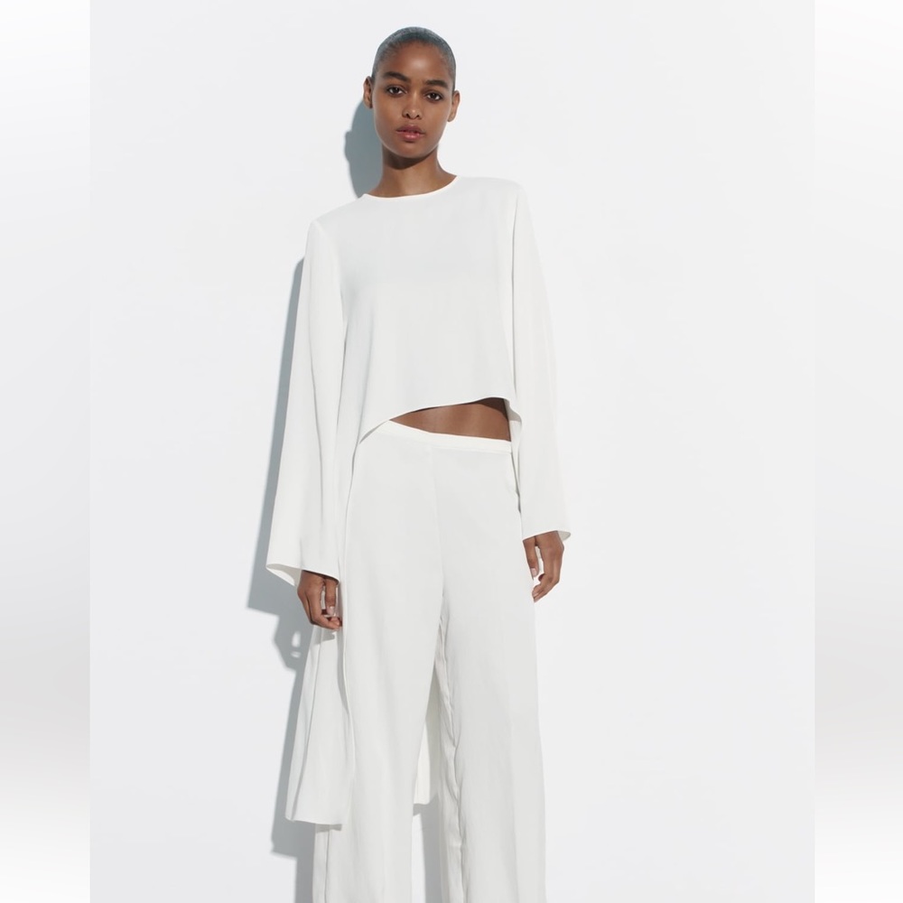 White Long Asymmetric Blouse